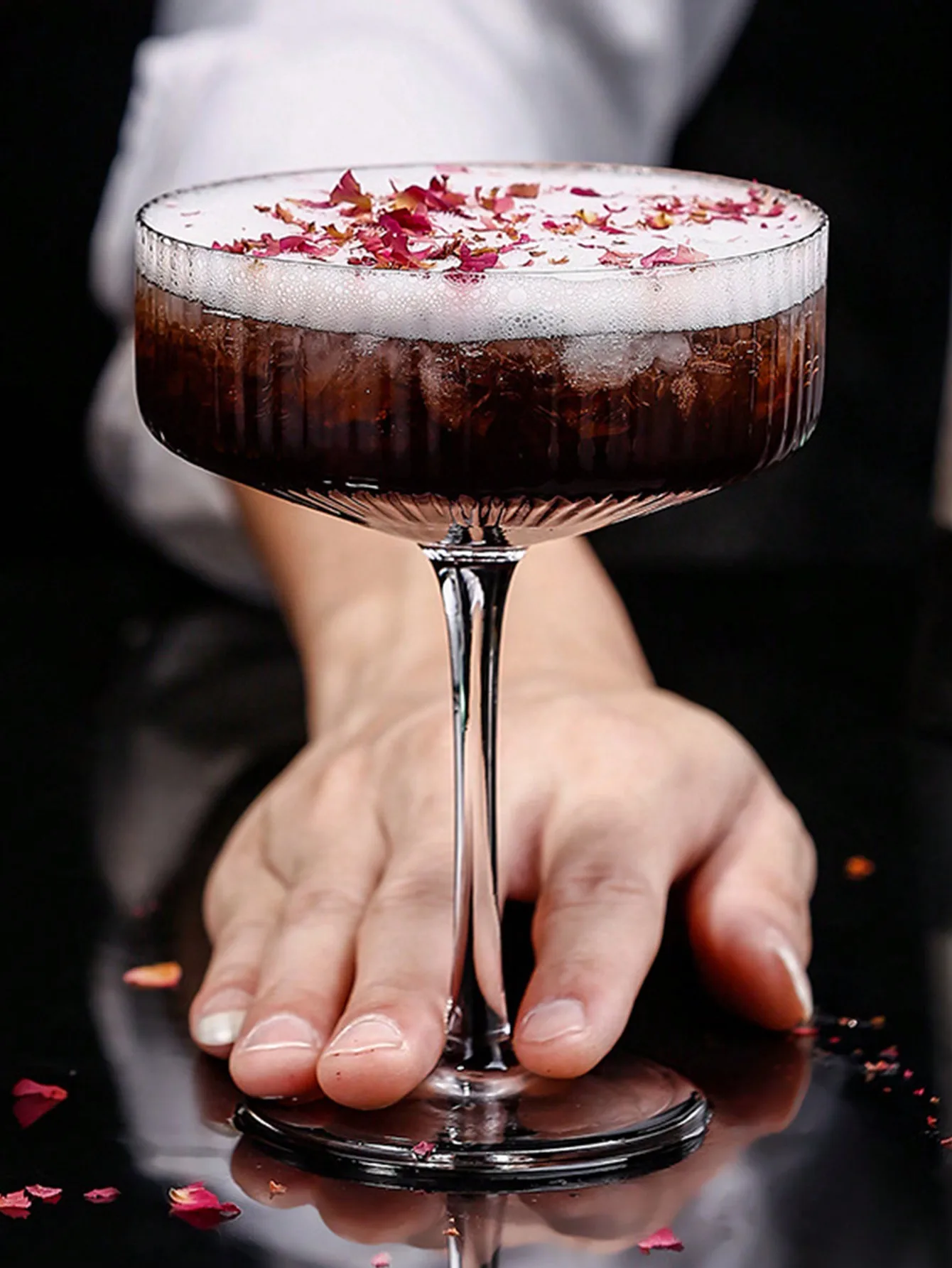 1 280ml transparent glass vertical patterned cocktail cup, ice cream bowl, cold drink cup, milkshake cup