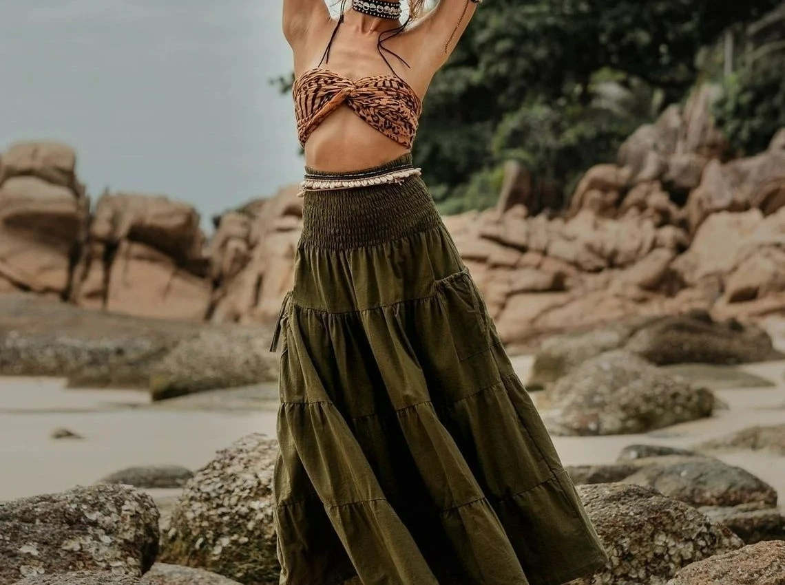 

2025 New Casual Skirt Women's Loose Solid Color Long Skirt Including Pocket Long Skirt