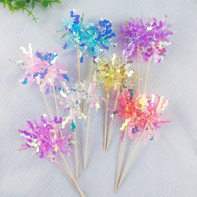 Colorful Firework Birthday Cake Topper Wedding Cake Flags Baby Shower Party Home Cake Baking Decor Supplies Wholesale DIY