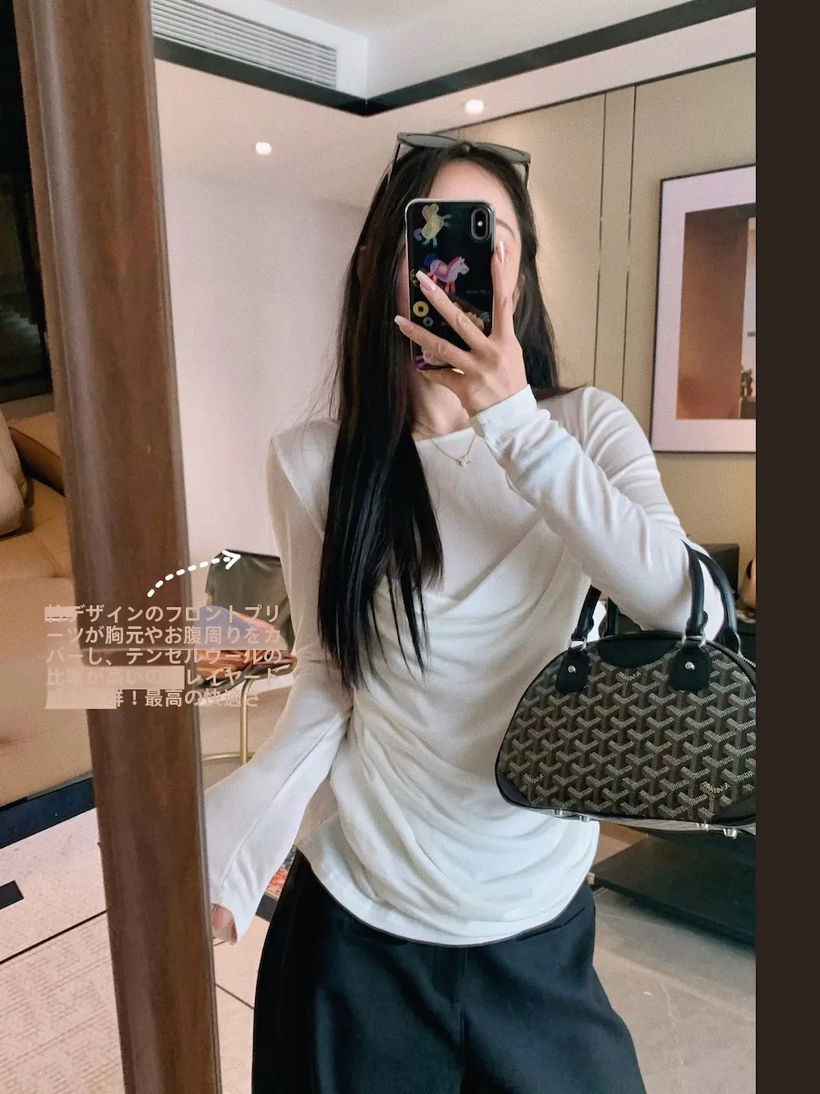 

Женская базовая футболка Zhen ChunHua из лиоцелла и шерсти, двухслойная, с круглым вырезом, длинным рукавом, эластичная, мягкая, универсальная