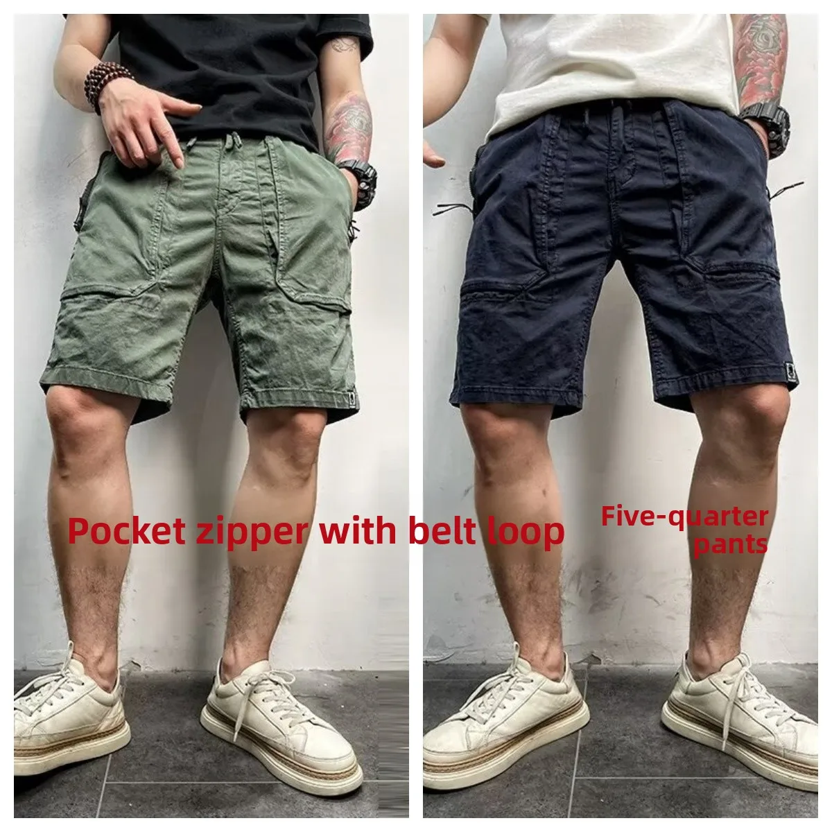 

Casual Canvas Work Shorts Men's Five-Quarter Length Loose Fit Summer Thin Outerwear Belted Riding Pants Youthful Energy Style
