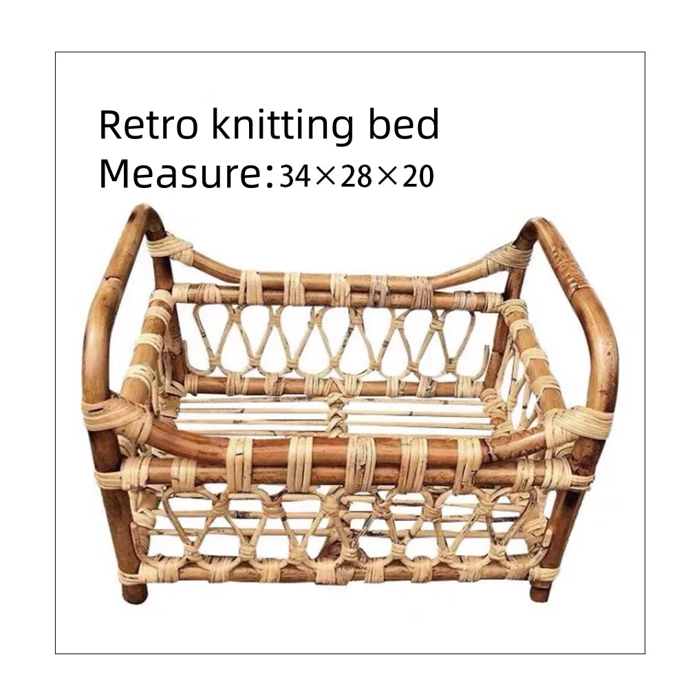 Newborn Photography Props Boy Vintage Woven Rattan Basket Baby Photo Shoot Furniture Posing Chair Photo Bebe  Accessoire Bed