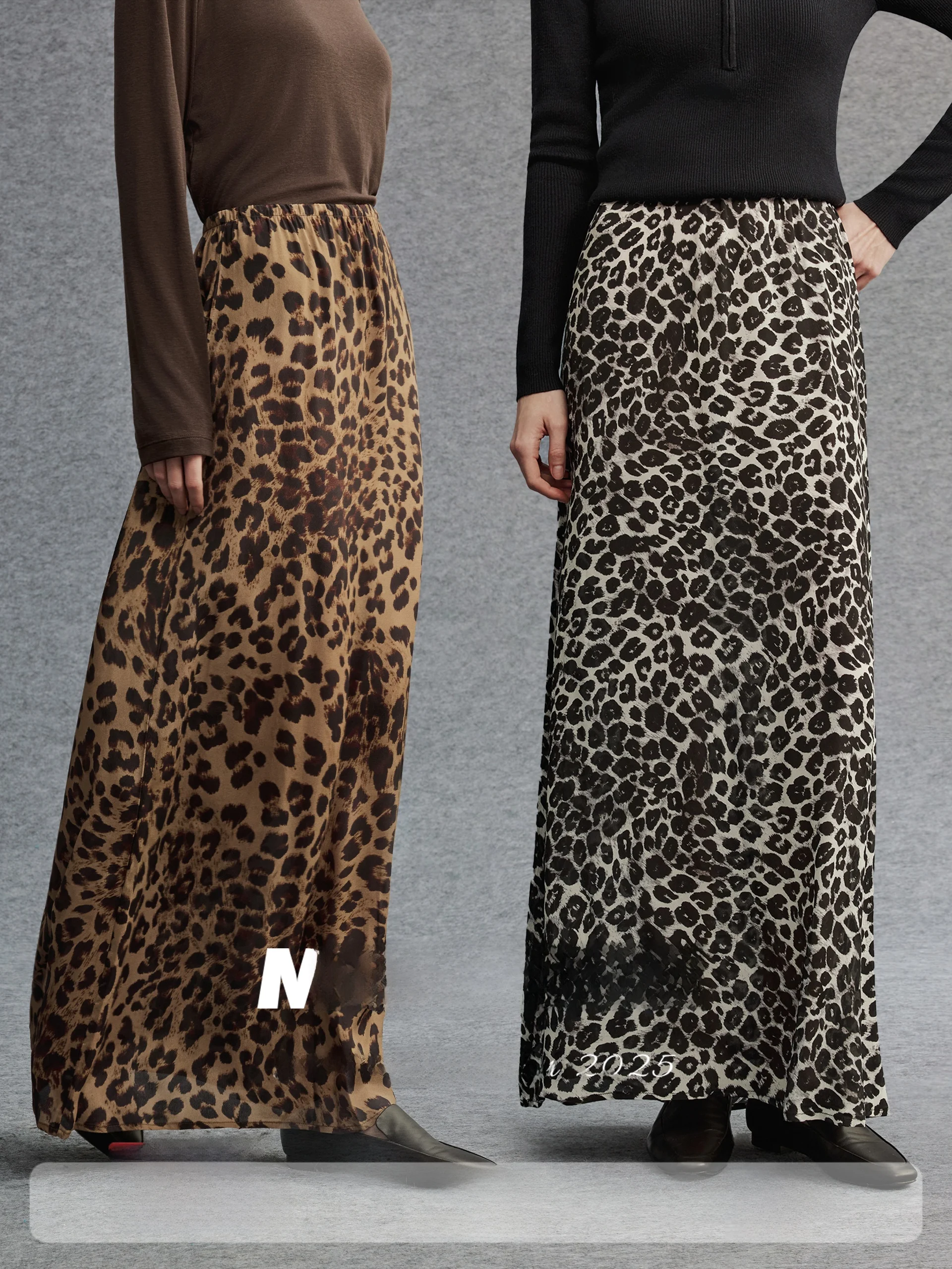 

Шелковая юбка Miiine с леопардовым принтом, женская повседневная модная длинная юбка свободного кроя из шелковой ткани