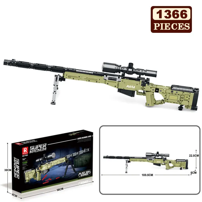 

1336 шт., военный строительный блок, пистолет AWM, снайперская винтовка, маленькая сборка частиц, модель, кирпичи, Коллекционная игрушка в подарок для детей и взрослых