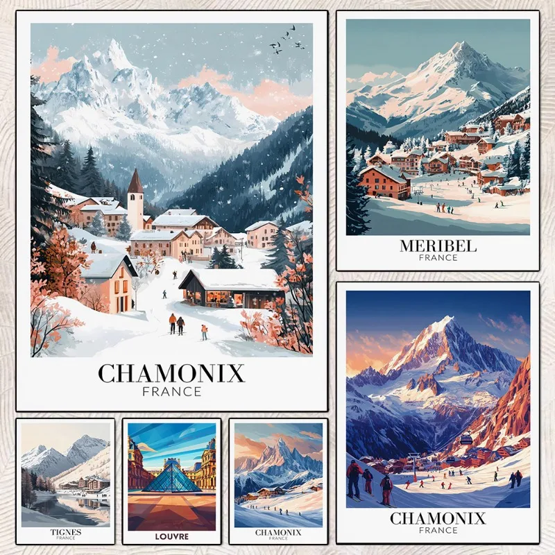 Vintage France Travel Poster Set of Strasbourg Alsace French Alps Lyon Marseille Louvre Art Print for Modern Home Wall Decor