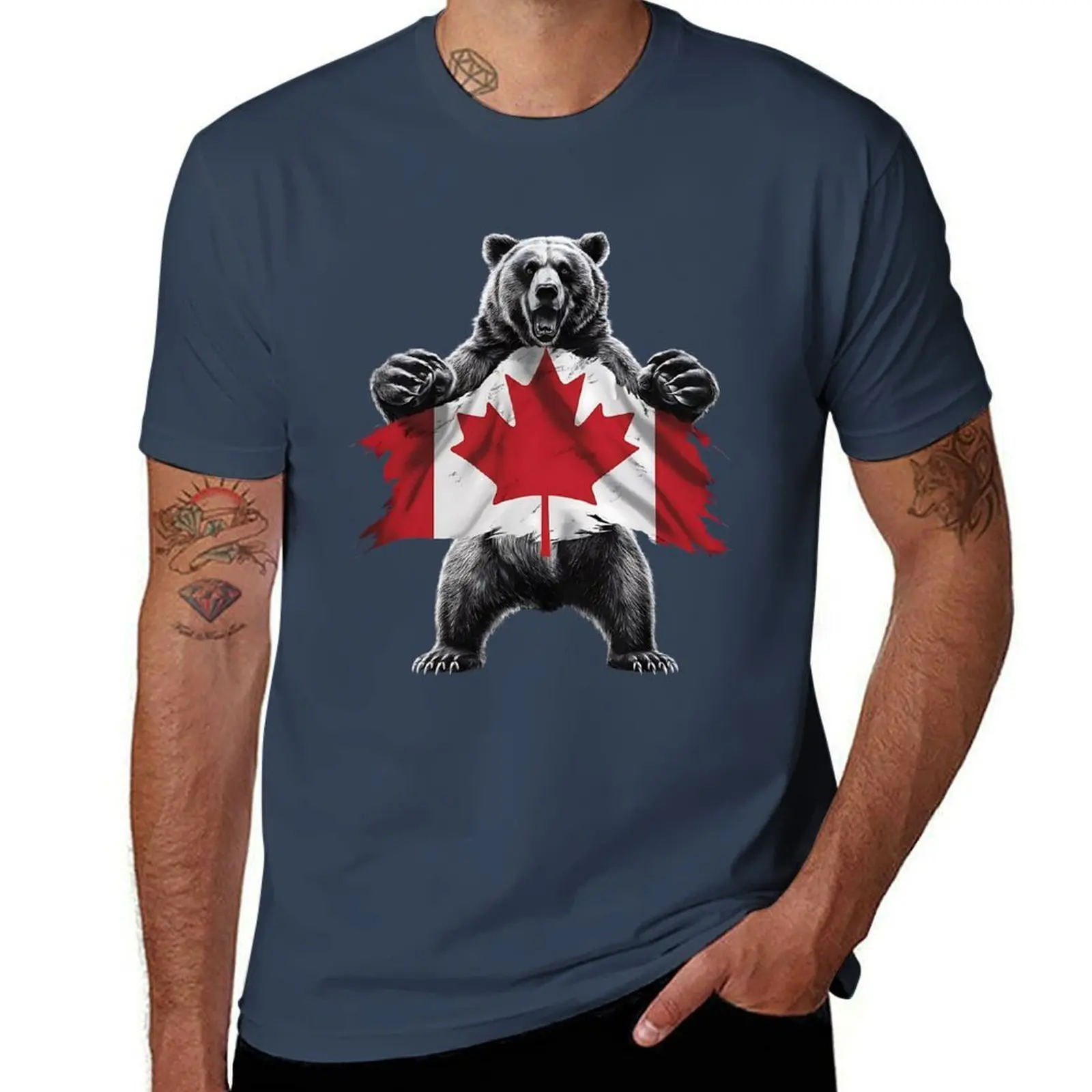 

Maple Leaf Patriotic Grizzly Bear Sunglasses Canada Flag T-Shirt Novelty Print Casual Tee Shirt