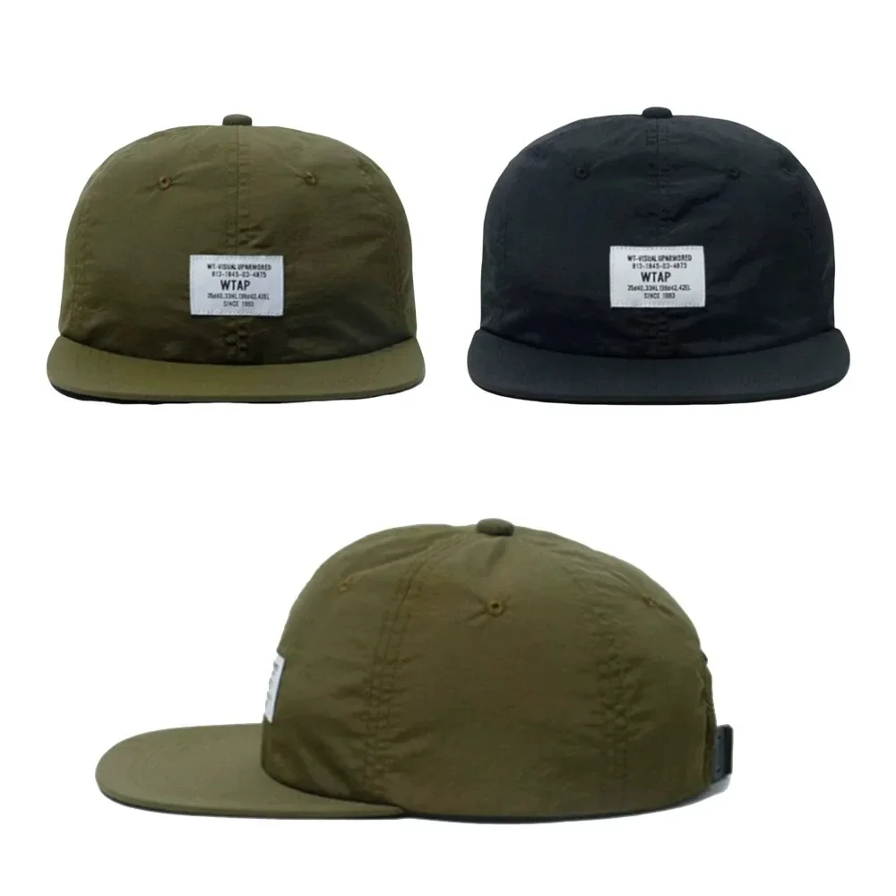 WTAPS Men's Nylon 5 Panel Cap Breathable Flat Brim Adjustable Camping Outdoor Printed Streetwear Baseball Hat