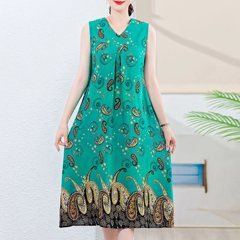 2023 Summer Fashionable and Trendy Design Can Be Worn on Both Sides of a Loose Vintage Artistic Print Ethnic Style Women's Dress