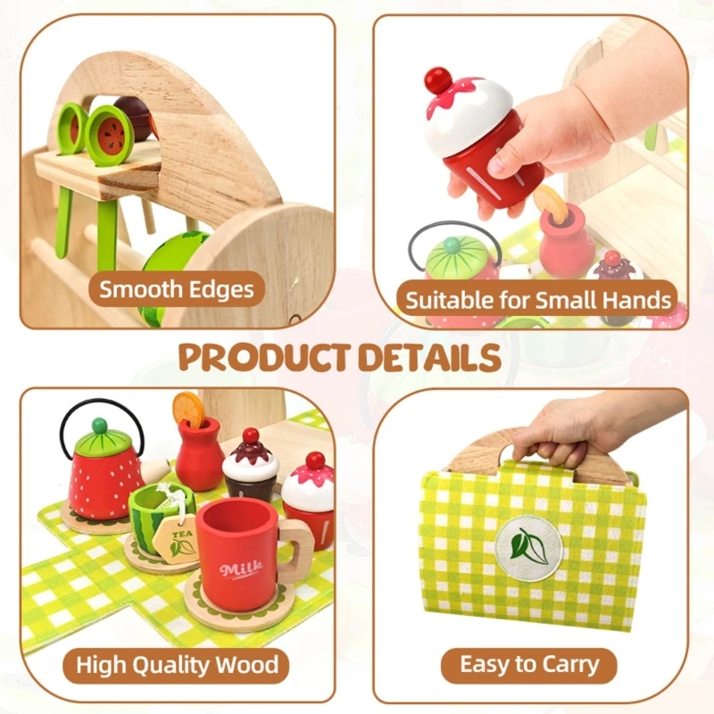 Kinderen Houten Watermeloen Thema Speelgoedset Fantasie Gerechten Gebruiksvoorwerpen Voor Fantasiespel 15UB