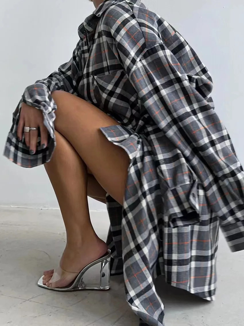 ay منقوشة فضفاضة irt خمر تصميم طية صدر السترة Neline طويلة Sve المرأة الربيع Faion عارضة irt #3