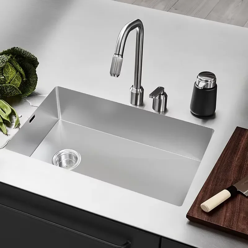Modern 304 Stainless Steel Kitchen Sink Square Single Bowl Brushed Matte Easy Clean Countertop Embedded Undermount