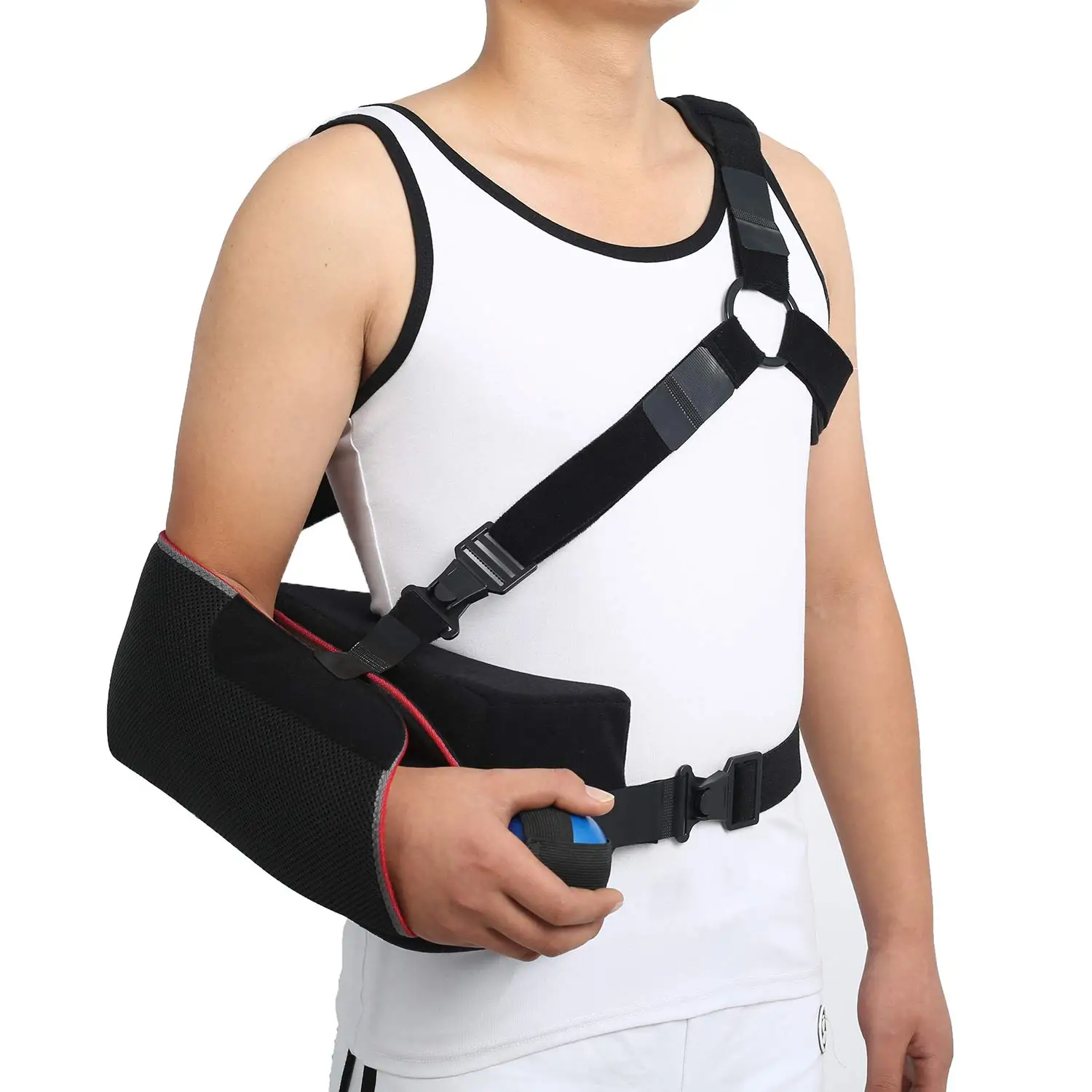 HKJD Universal Shoulder Abduction Sling with 30° Abduction Pillow 3-point Strap Exercise Ball Adjustable- Immobilizer for Injury