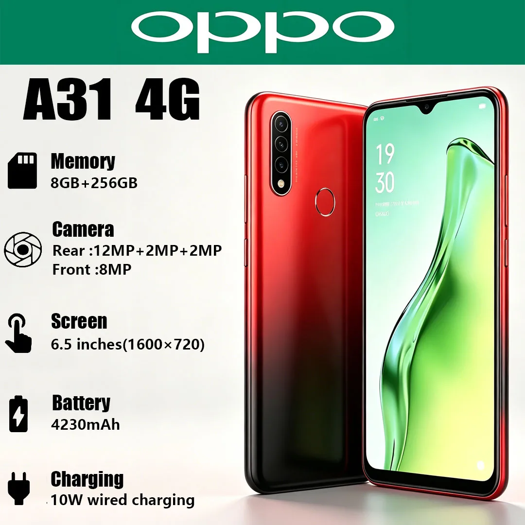 OPPO A31 4G Smartphone Global Version 6.5-inch Large Screen 12MP HD Main Camera 4230mAh Battery Dual-SIM Working Backup Phone