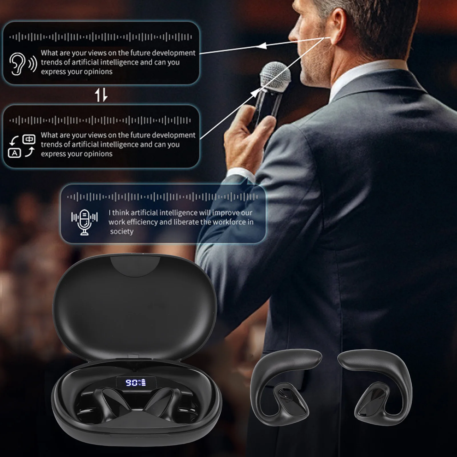 Auricolari per traduzione Al Wireless in tempo reale Tipo C Dispositivo per traduttore di ricarica Auricolari Bluetooth 5.3 per viaggi d'apprendimento aziendale