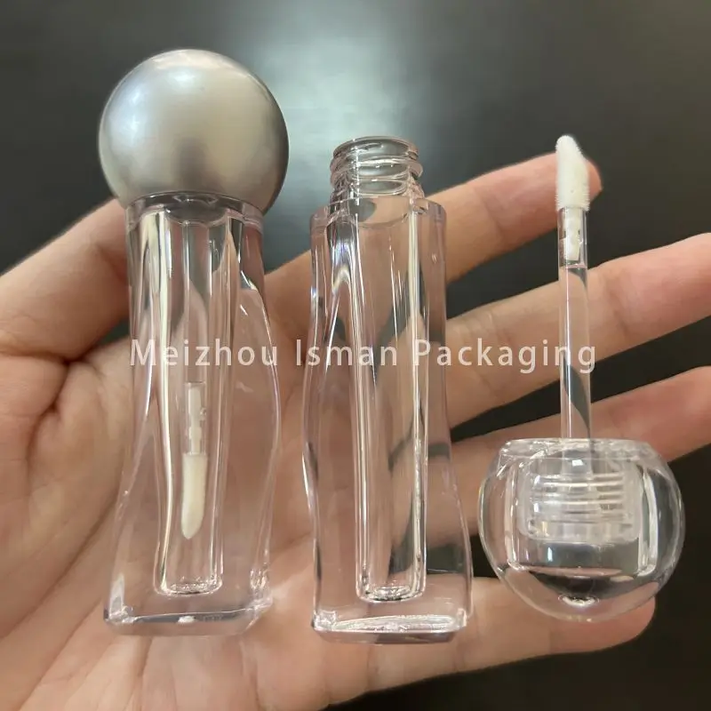 50pcs Refillable Empty Luxury Sliver Clear Ball Wand Lipgloss Containers Irregular Lip Gloss Tube Lip Tint Bottle Packaging 3ml