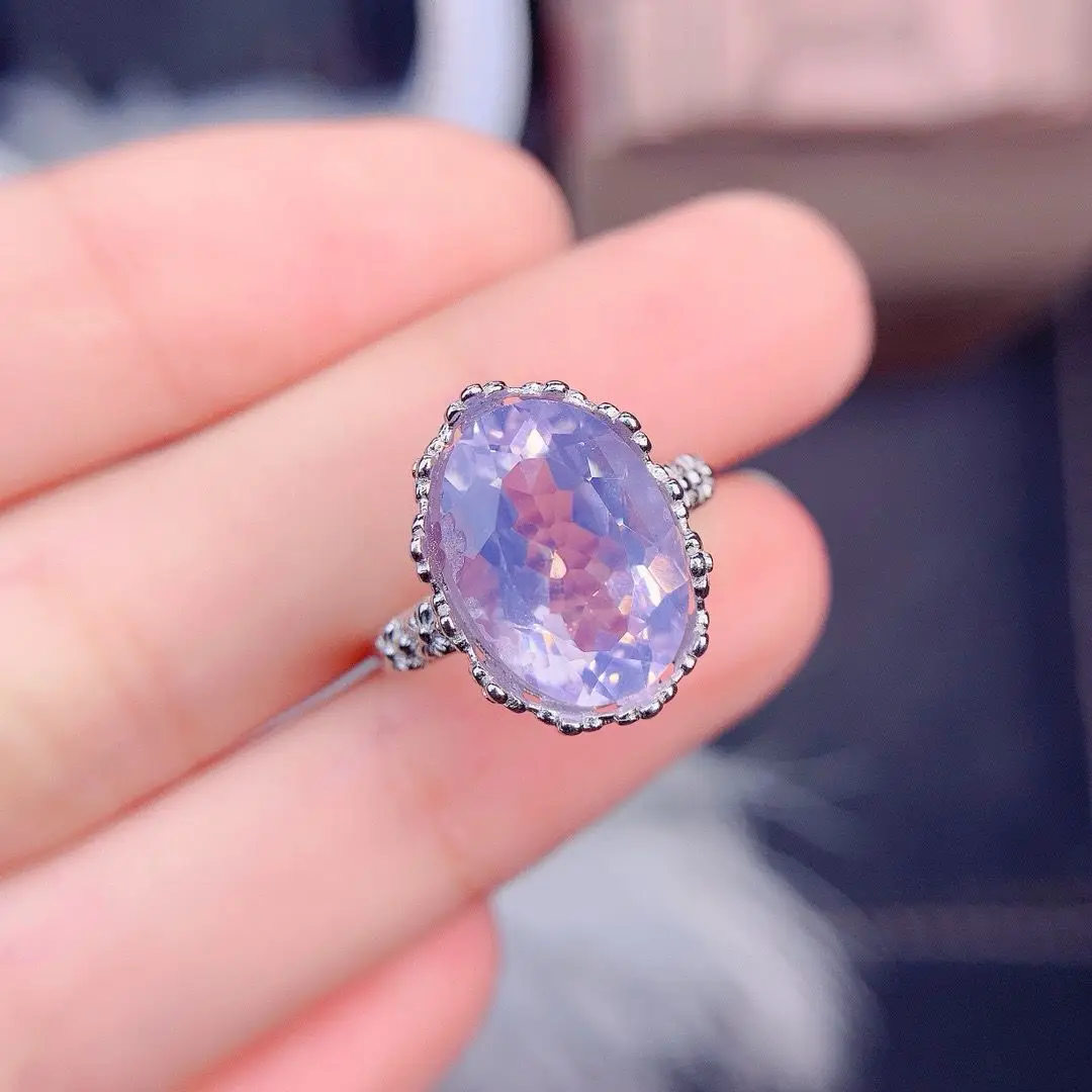 

ZECAA 925 Jewelry Woman Lavender Amethyst Ring With Natural Lavender Amethyst Stone 10*14mm S925 Silver Lavender Amethyst Ring