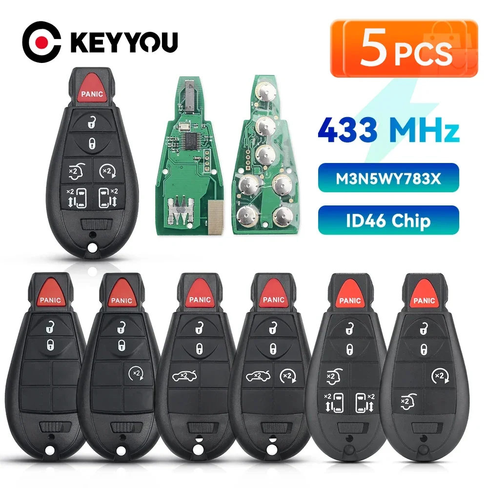 

KEYYOU 5PCS 433Mhz 7941 Remote Car Key M3N5WY783X For Chrysler Town & Country Jeep Grand Cherokee Dodge Caravan Journey IYZ-C01C