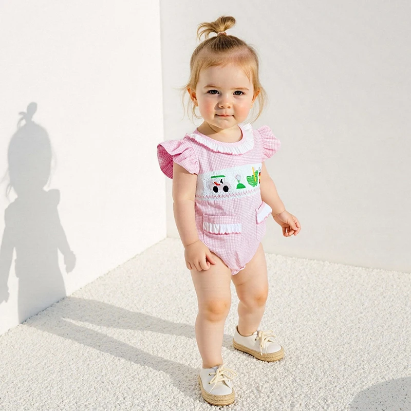 Tutina da neonato con maniche a volant e stampa floreale per neonata carina, girocollo, abbottonata, per abiti estivi alla moda