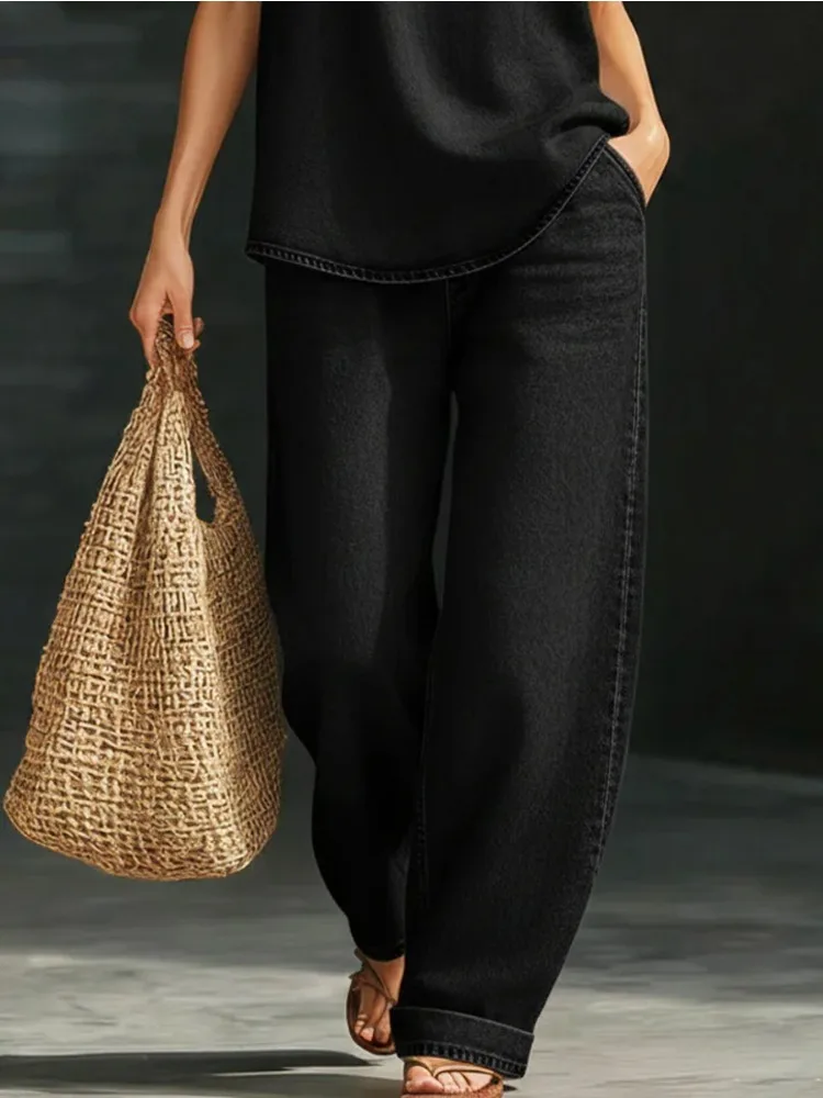 

Джинсы Bonboho 2026: Модные женские широкие джинсы с высокой талией, однотонные, свободного кроя, для отпуска и уличного стиля