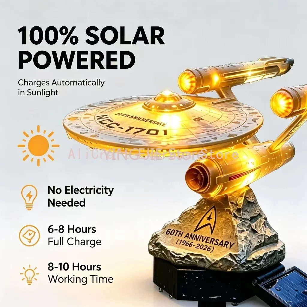 Retro Sci-Fi Raumschiff Solar-Gartenleuchte IP65 Wasserdichte Harz-LED Außenbeleuchtung für Rasen und Wege