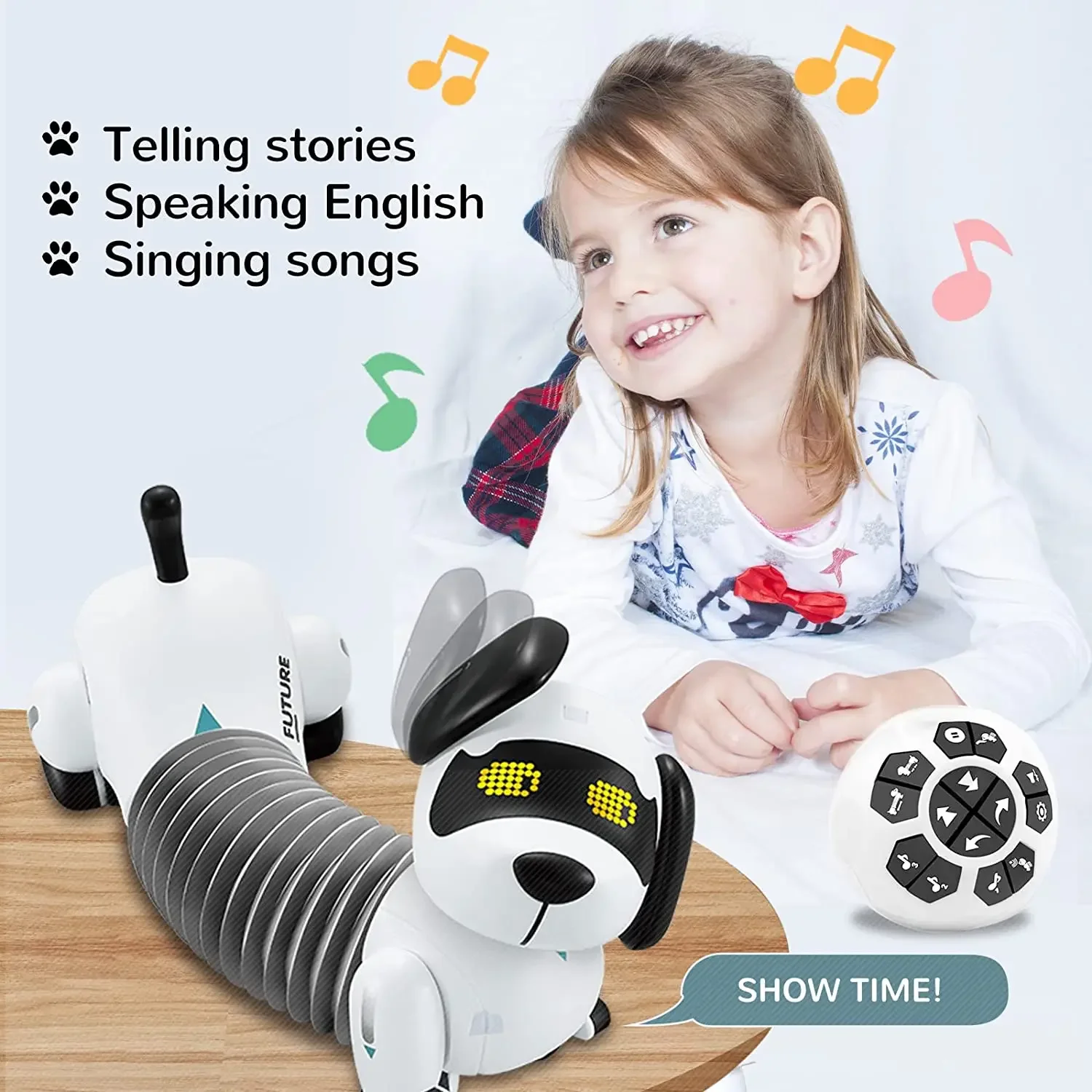 Robot giocattolo per cani interattivo RC cucciolo programmabile canta canzone danza giocattolo animale elettronico musica telecomando cane animale domestico carica USB