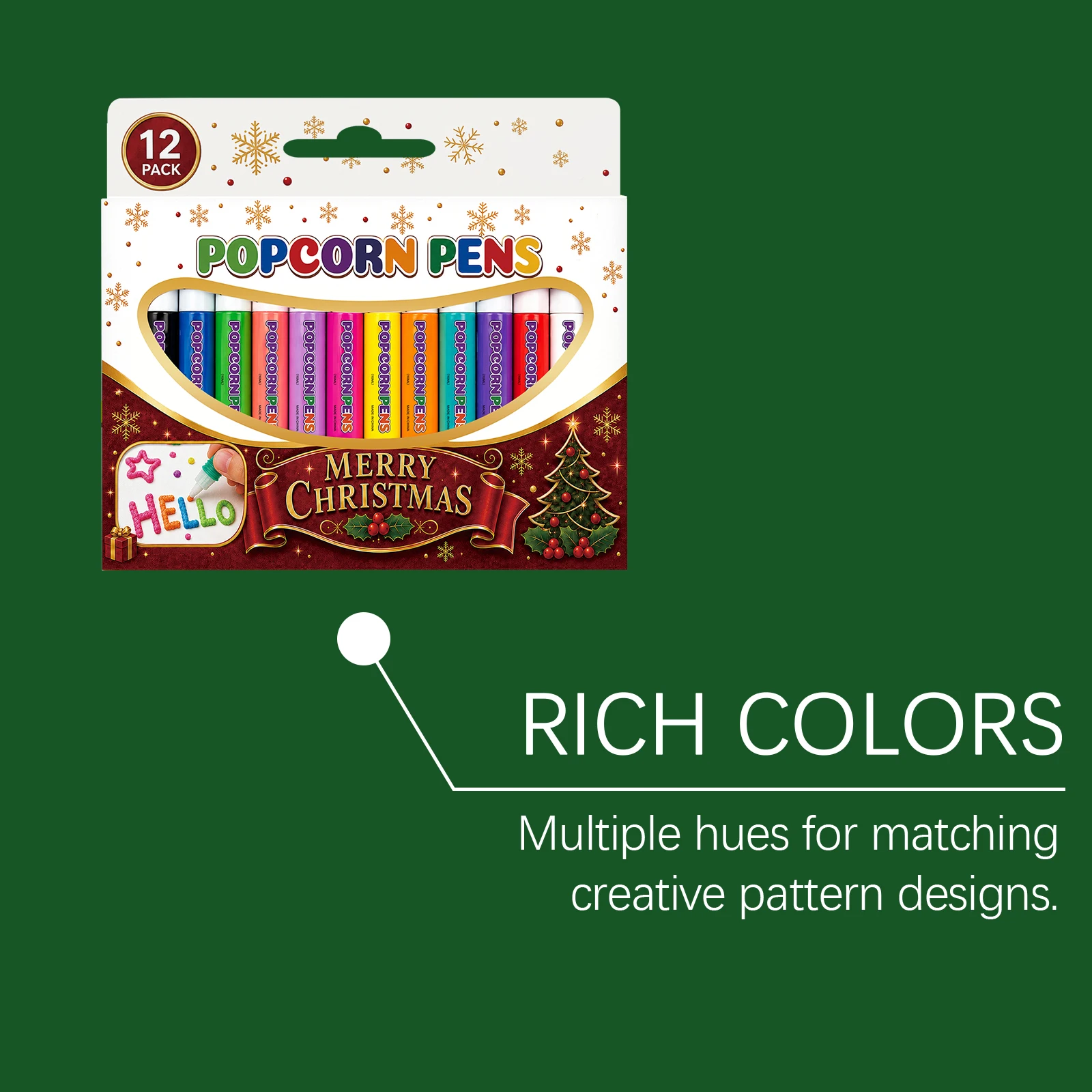 Christmas Popcorn Pen Puffy Paint Heat Activated 3D Drawing Tool Neon Colors Fast Drying Safe Formula Arts Crafts Holiday Gift