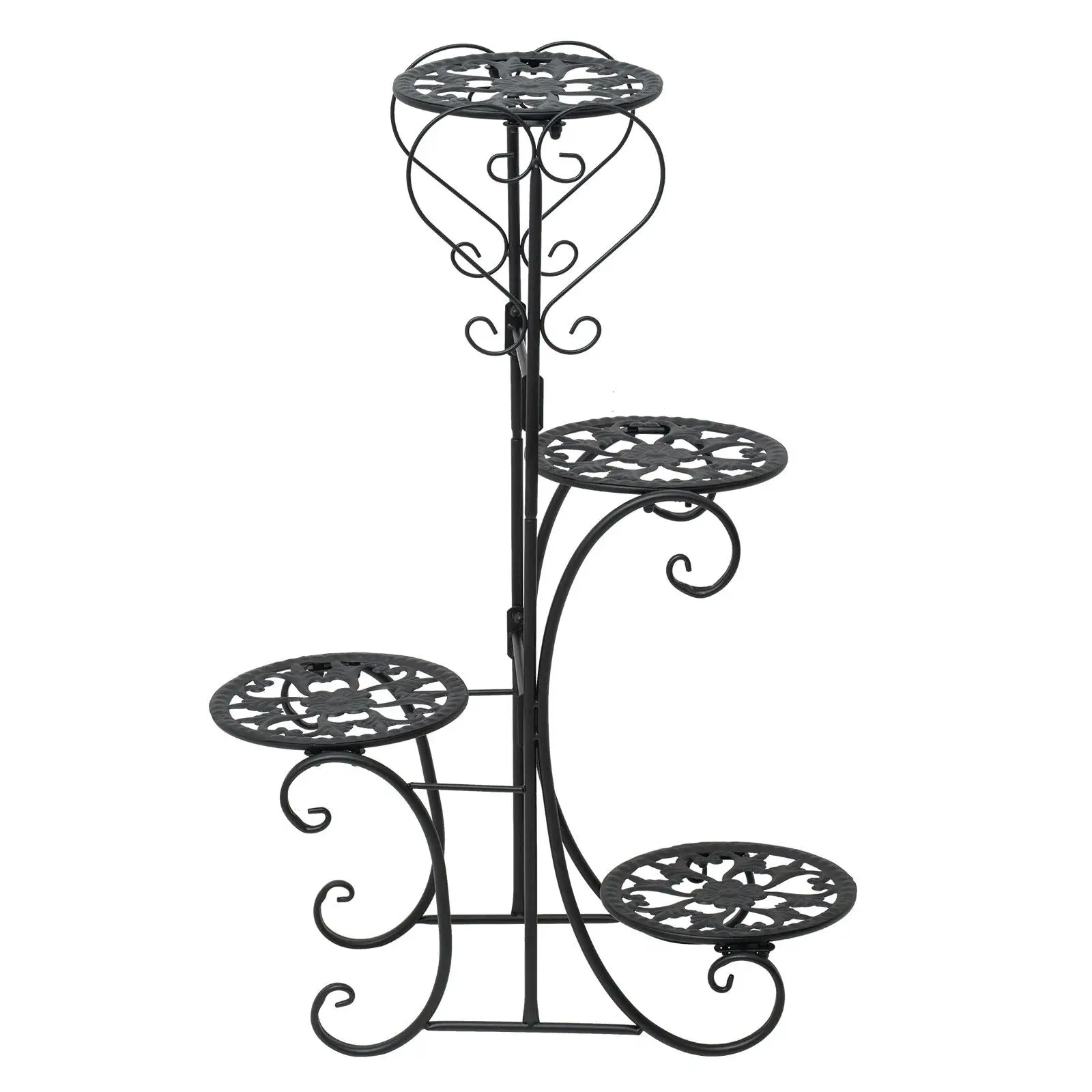 

Outdoor /Indoor Display Metal Plant Stand Shelf Anti Rust Iron Garden Flower Rack Round Black