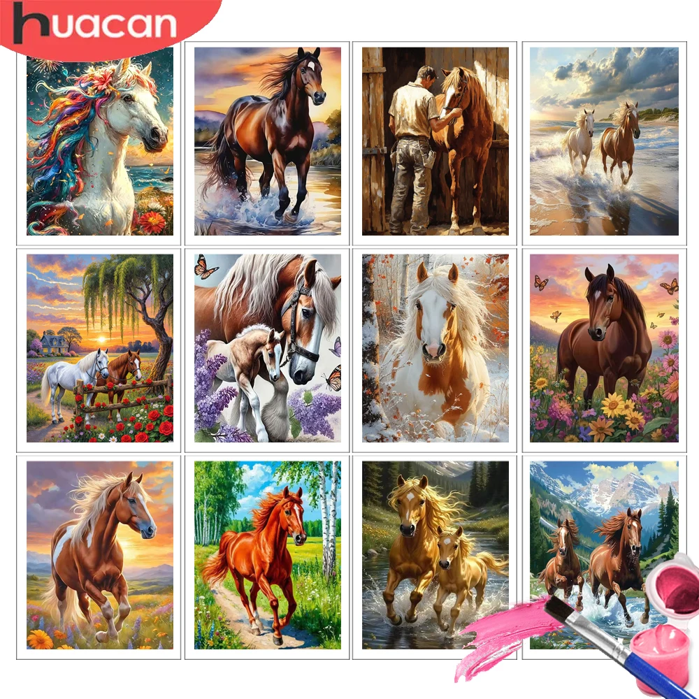 HUACAN Pinturas por Números de Caballos, Animales sobre Lienzo, Manualidades para Adultos, Decoración del Hogar, Kit de Pintura por Números, Pasatiempos
