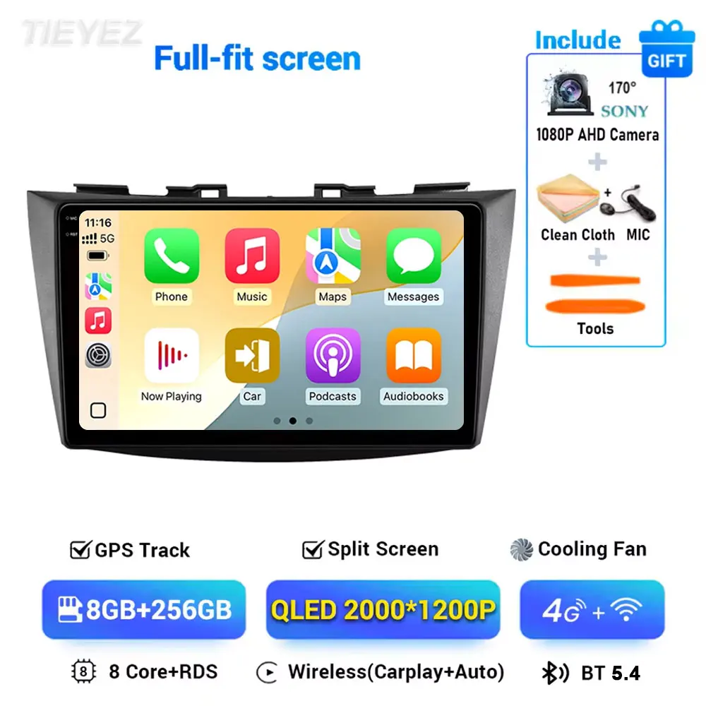 Android 16 autoradio voor Suzuki Swift 4 2011-2017, stereo multimedia videospeler, GPS, draadloze Carplay head unit