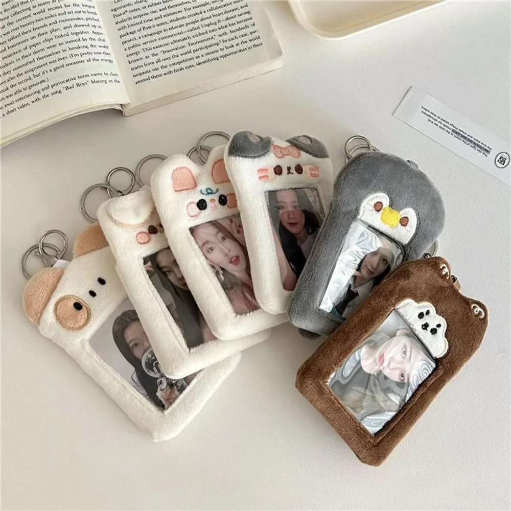 

Kawaii Bear Dog Cat Rabbit Plush Photocard Holder Kpop Idol Photo Holder Girl Cute Keychain ID Credit Protector Stationery