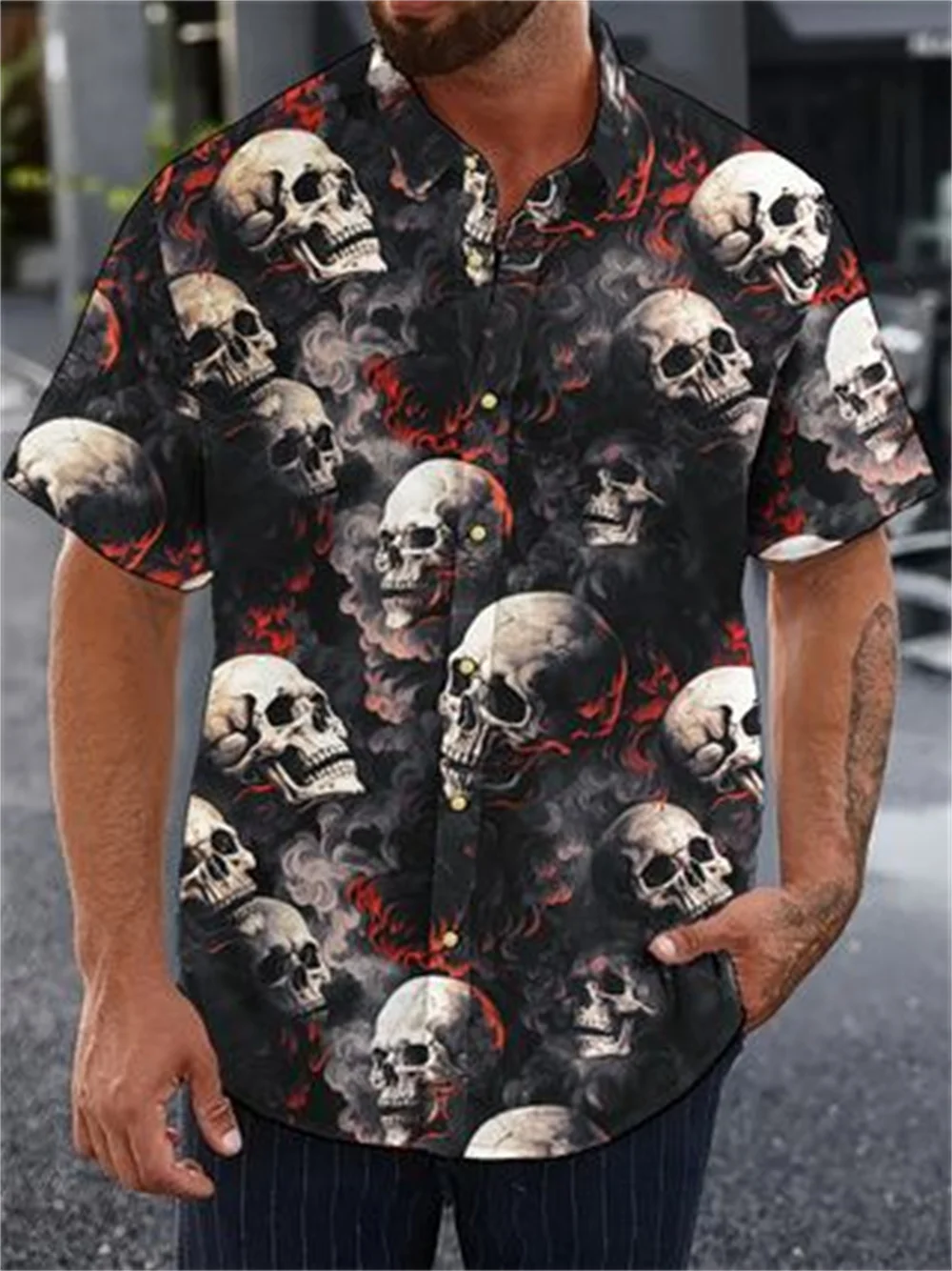 Skull Printing3d Street Men's Shirt Fashion Short Sleeved Shirt For Men Hip Pop Oversized Hawaiian Shirt Men Clothing