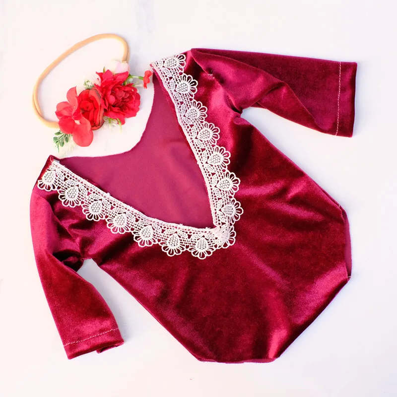 Romper de renda com bandana para bebê recém-nascido, roupas fotográficas para meninas, Princess Lace Studio