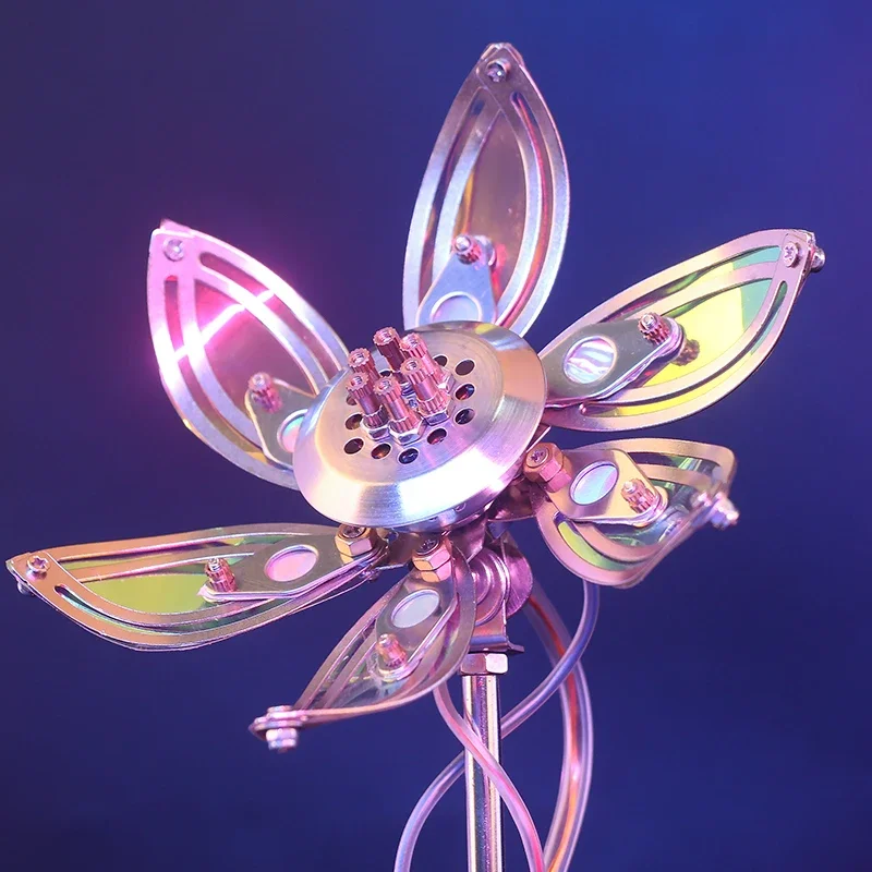 Mechanical metal flower model DIY handmade assembly trendy play figurine ornaments holiday gifts