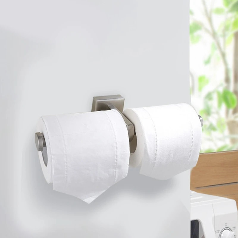 Stainless Steel Toilet Roll Holder Double Ring Toilet Paper Holder Wall Mounted Bathroom Toilet Paper Shelf