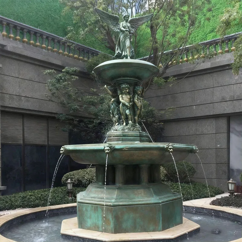 Bronze Angel Fountain Modern Design Commercial Outdoor Statue with Durable & Water Resistant Features on Central Park Lawn