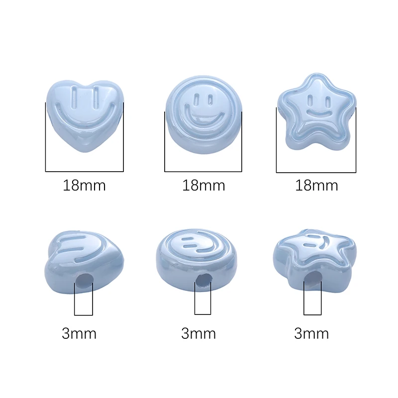 2pcs 18mm Colorful Smiling Face Round/Heart/Star Acrylic Loose Spacer Beads For DIY Bracelet Phone Chain Jewelry Making Findings