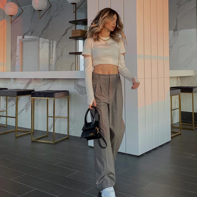 

New Fashionable Loose Knitted Suit Wide Leg Pants Set for Bloggers Stylish Streetwear Spring Collection Polyester Blend