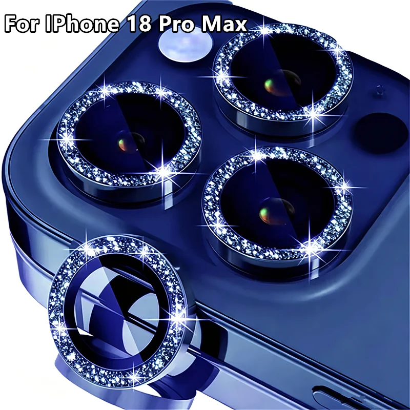3-2 Stück Glitzer-Diamant-Kappen Metall-Linsenschutz für iPhone 18 Pro Max DUO 17ProMax 16 15 14 Pro Max Kamera-Schutzglasfolie