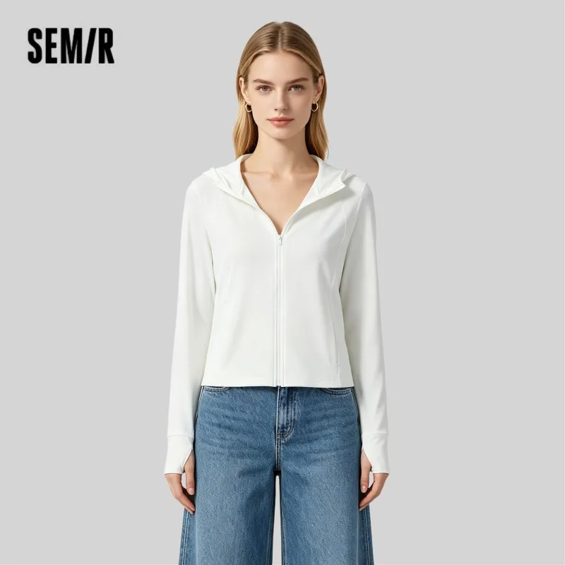 Semir Women UV Protection Jacket Cool Feeling Loose Raglan Sleeve Mesh Spliced Brim Visor 2026 Outdoor Casual Fashion Wear