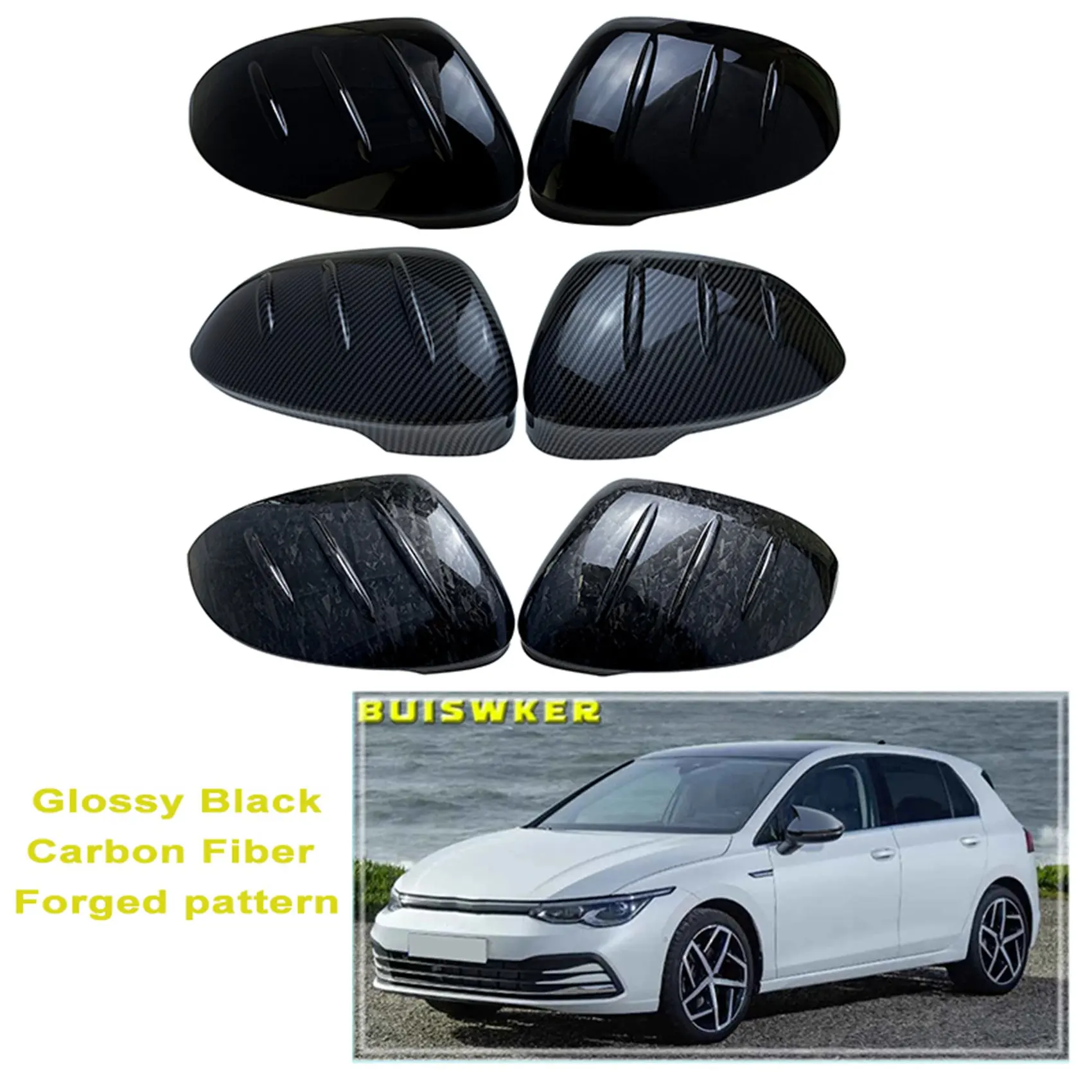 For Golf 8 2020 2021 2022 Car Side Rearview Mirror Cover Sport Style Door Mirror Cover Bright Black