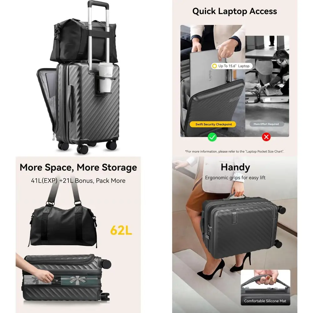 

Расширяемый чемодан с жестким корпусом, передним карманом и подстаканником — набор ручной клади LUGGEX (оружевый, 2 предмета)