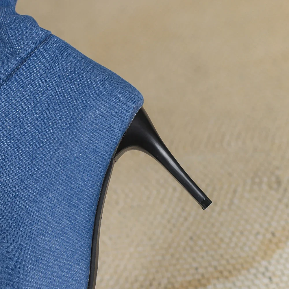  New Winter Elegant Black Blue Women Mid Calf Boots Hot High Stiletto Heel Lady Dress Shoes Plus Big Size 10 43 45 48 view 6