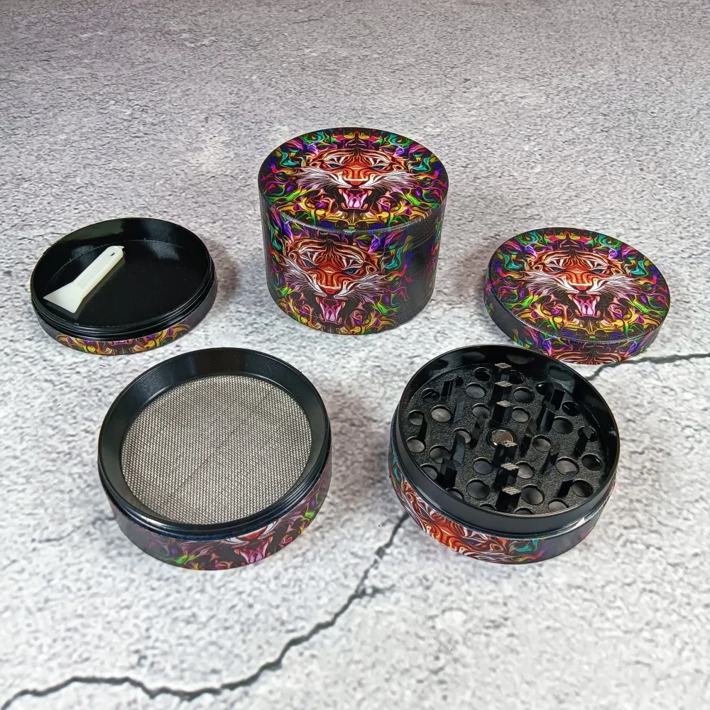 2inch 50mm Tiger Cartoon Metal Herb Grinder 4-Layers Mill Mortar Grass Cigar Tobacco Vanilla Bud Grinder Smoking Cigarette Tool
