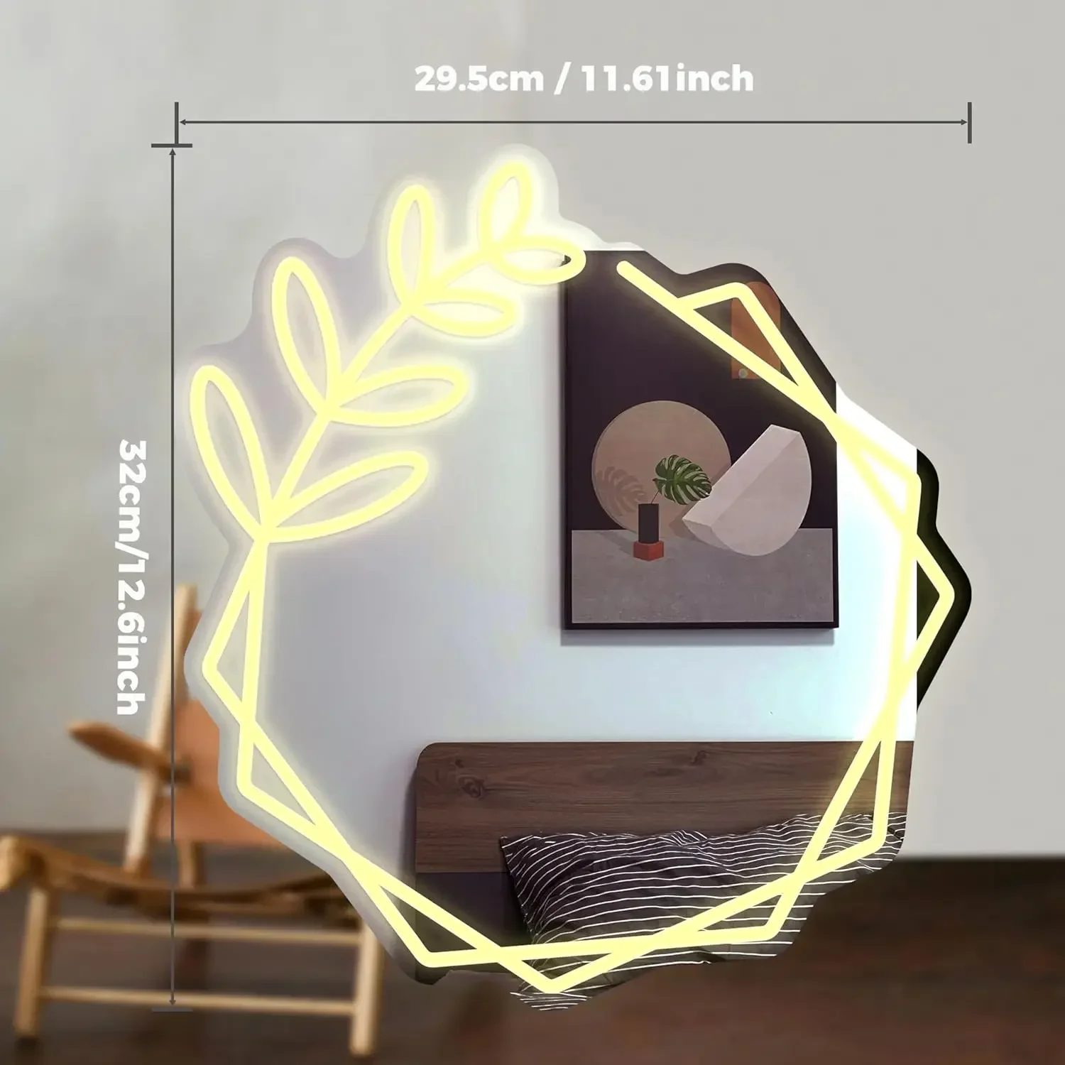 Foglia Neon Sign Mirror LED Plant Neon Light Sign dimmerabile USB Powered Night Light per ragazze Room Decor dormitorio camera da letto Decor