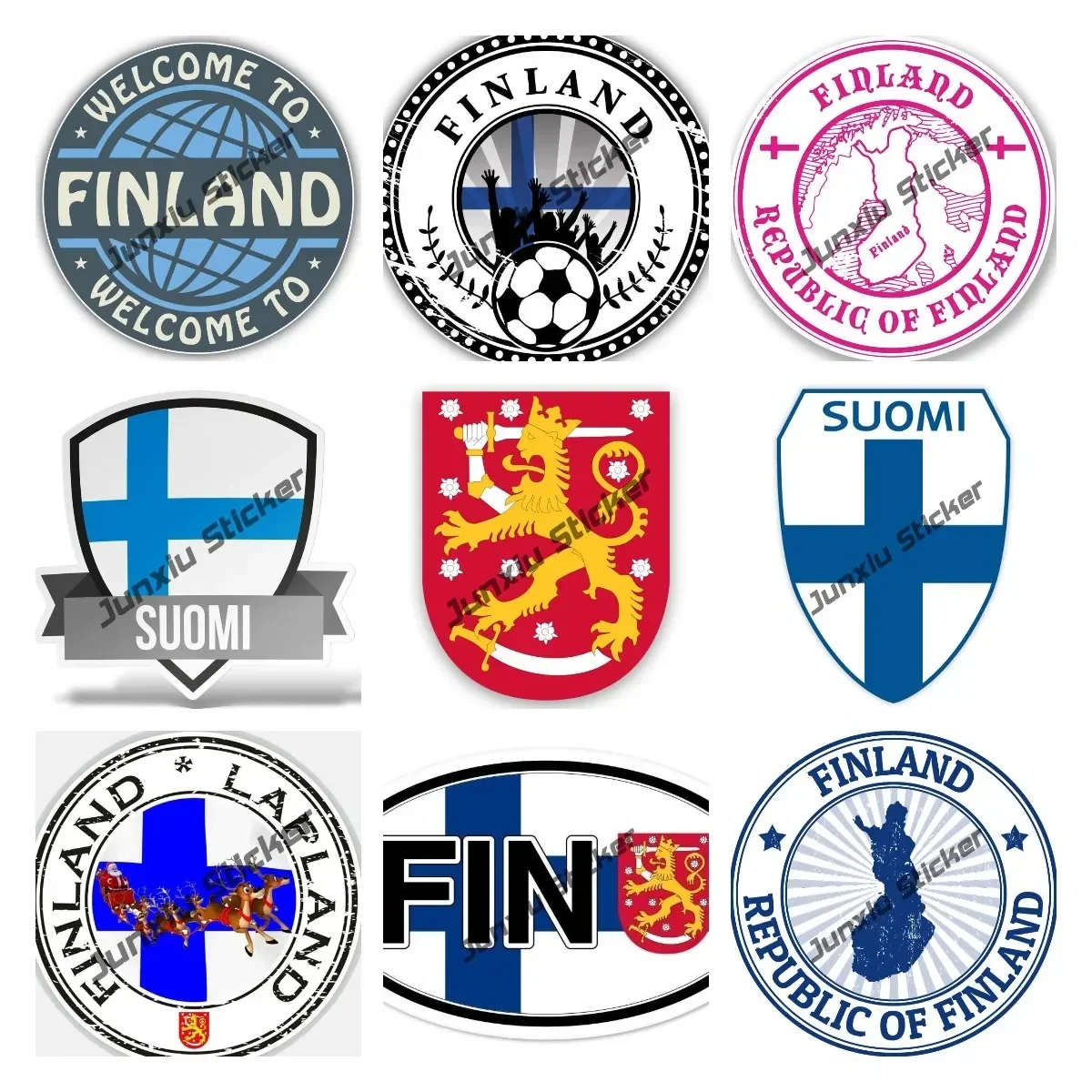 

Coat of Arms of Finland Flag FIN Oval Sticker Suomi Finnish Finland Flag Emblem Sticker High-Quality Vinyl Decal for Cars Laptop