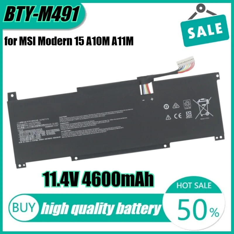 

11.4V 52.4Wh 4600mAh BTY-M491 Laptop Battery for MSI Modern 15 A10M A11M Stealth 15M A11M Summit B15