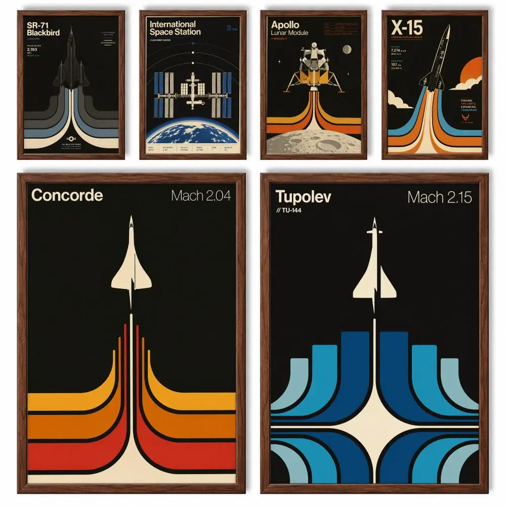 Aviation Design Concorde Minimalist Supersonic Jet Poster Self-adhesive Waterproof Paper Sticker Art House Bar Room Wall Decor