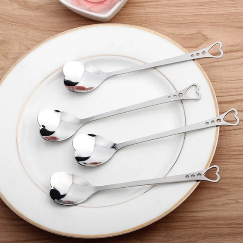 

2025 Trend6 Pcs Stainless Steel Heart Shape Coffee Spoon Kitchen Accessories Dessert Sugar Stirring Spoons Teaspoon Dinnerware