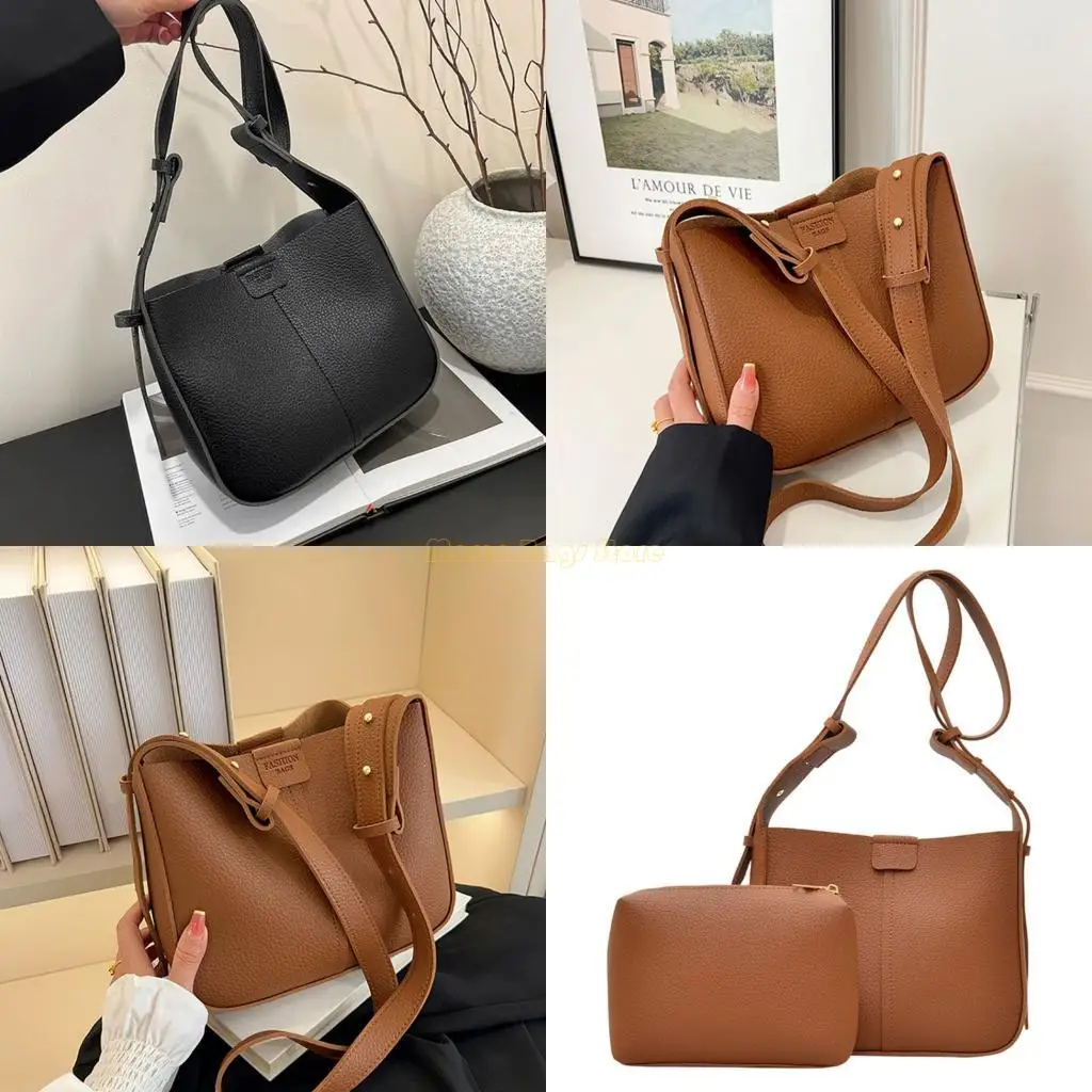 

X90D PU Leather Bucket Bag for Women Crossbody Bag Commuting Bag Stylish Shoulder Bag