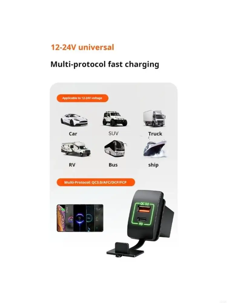 Waterproof Lid Design 30W USB C And 18W USB Car For Vehicles Solar Panel Trucks SUVs Boats HX5E